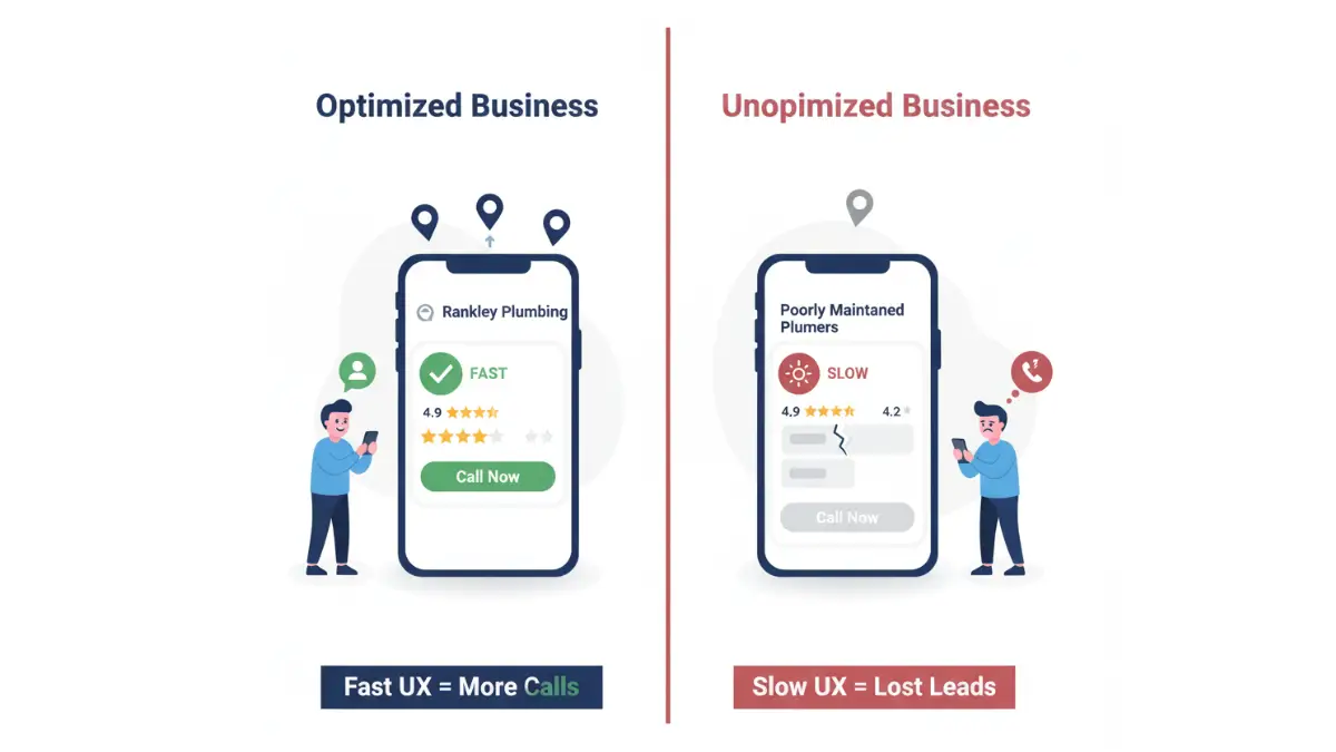 Side-by-side comparison of optimized fast UX vs slow UX and the effect on calls