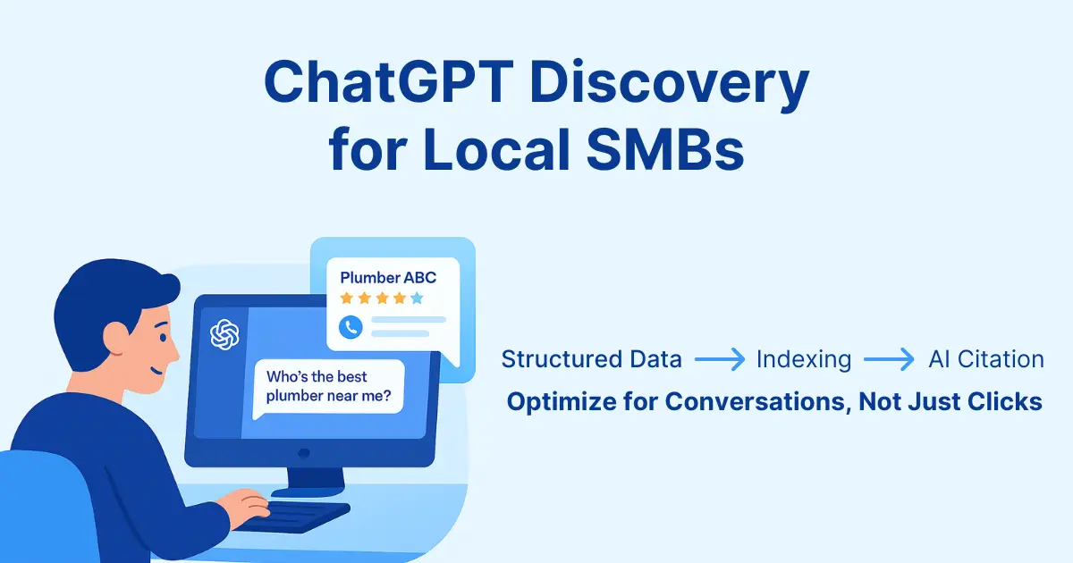 Chat conversation showing how local service SMBs can appear in ChatGPT searches with a cited local business card